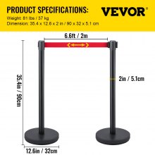VEVOR Personenleitsystem 6 Ständer 90 cm Gesamthöhe Absperrung mit Vierwegadapter Abgrenzungsständer Absperrständer mit 2 M Länge Gürtel für Flughafen
