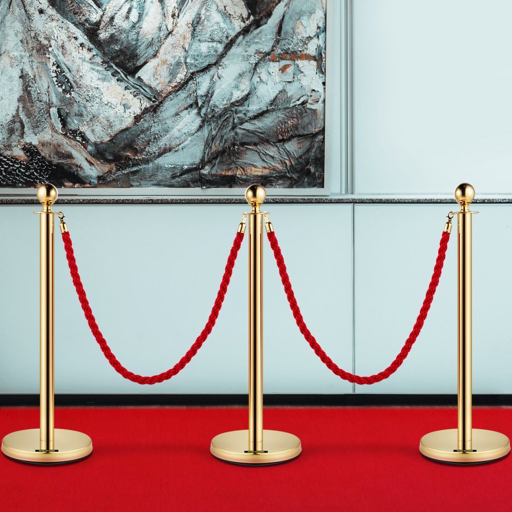 3 "vip" Abgrenzungsständer Personenleitsystem Absperrung Golden 2*1,5m Kordel