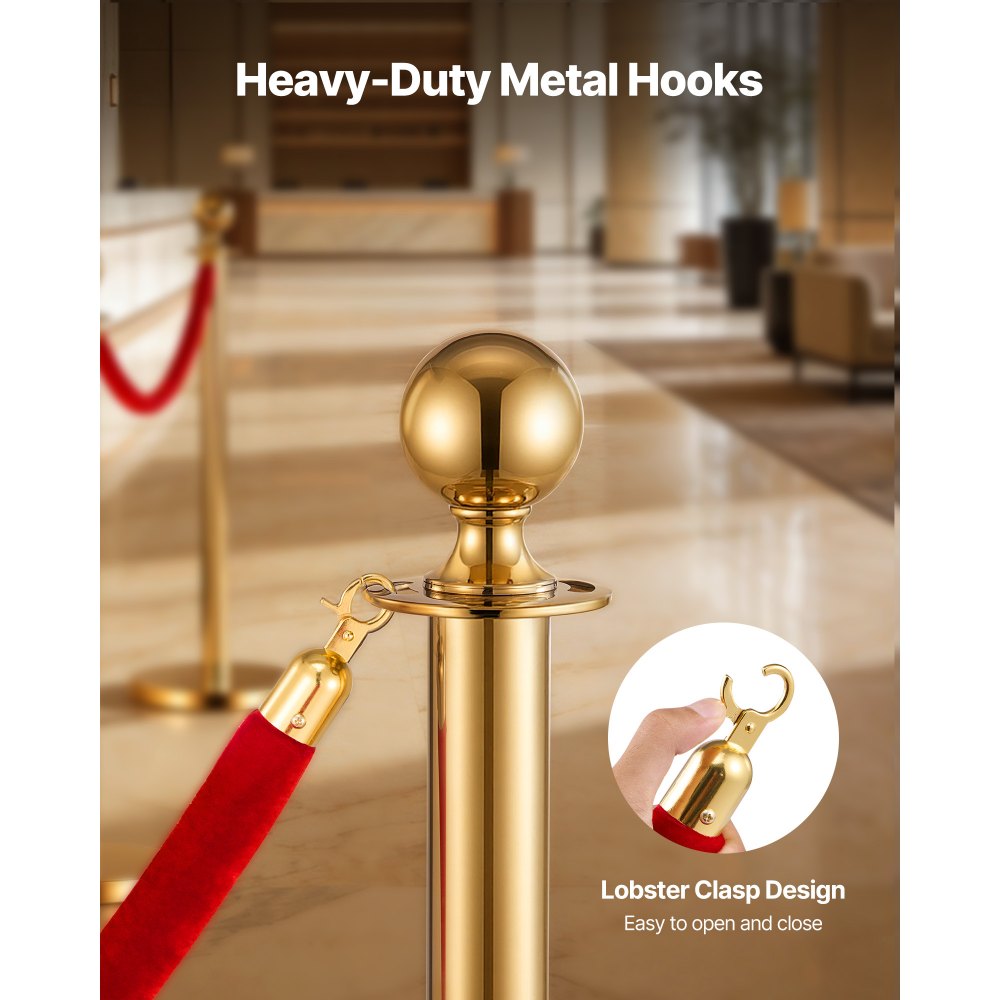 VEVOR 2 Pcs Red Velvet Stanchion Ropes, 1.5 m Crowd Control Stanchion Red Velvet Ropes with Gold Hooks, Post Queue Barrier Carpet Rope for Carpet Events Movie Theaters Grand Openings Hotels Party