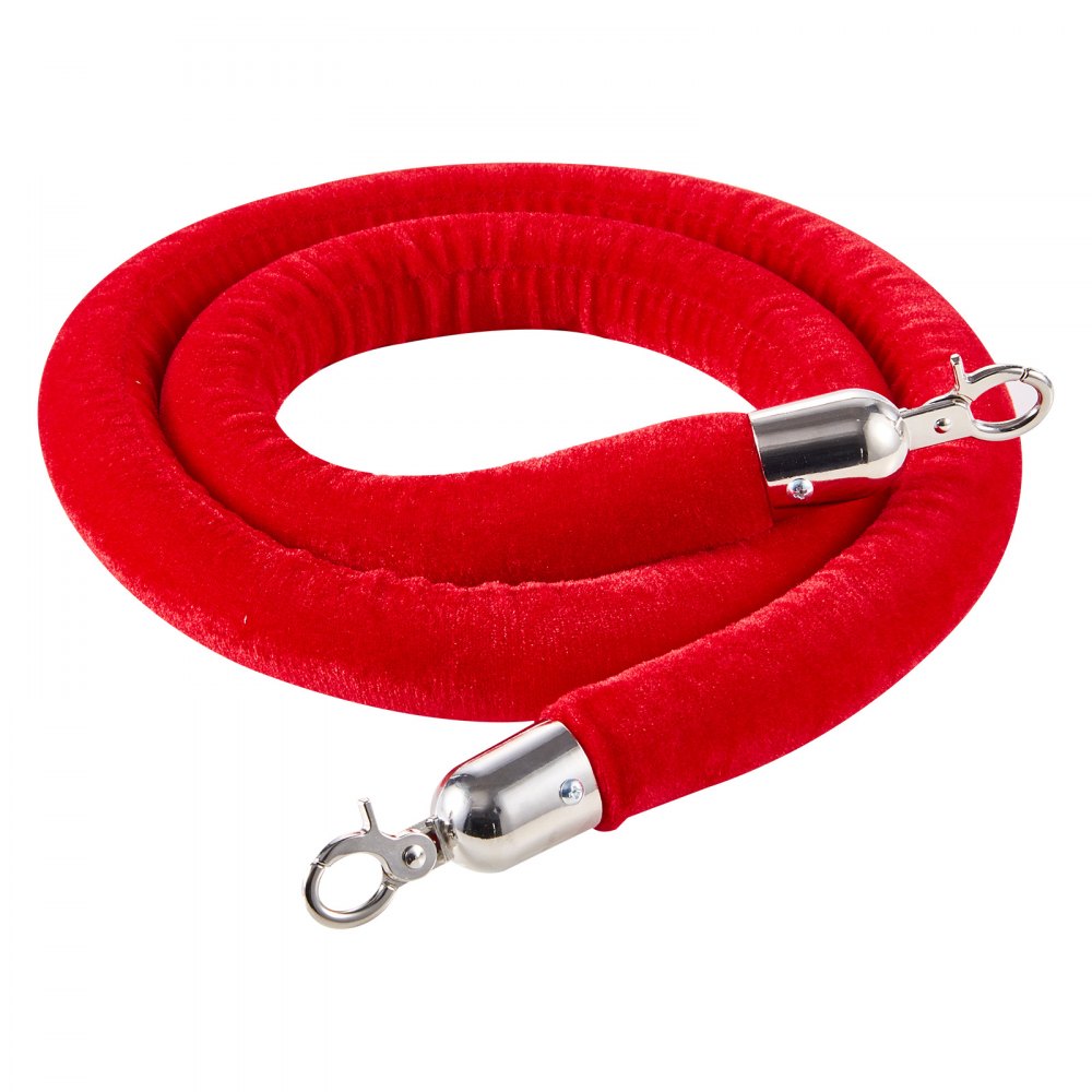 VEVOR 2 Pcs Red Velvet Stanchion Ropes, 1.5 m Crowd Control Stanchion Red Velvet Ropes with Silver Hooks, Post Queue Barrier Carpet Rope for Carpet Events Movie Theaters Grand Openings Hotels Party