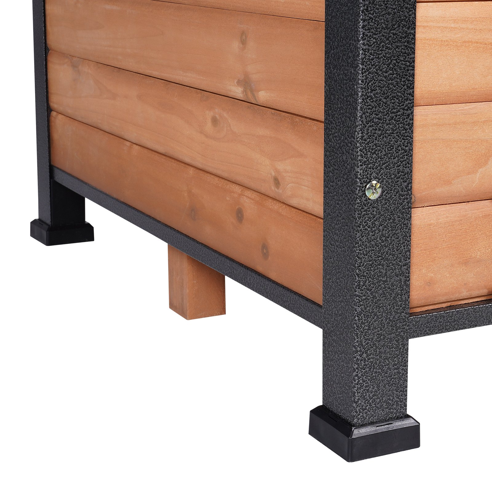 VEVOR Outdoor Dog Kennel, Waterproof Dog House with Raised Floor, Bite-Proof Wooden Dog Cave with Iron Frame for Outdoor Use, Open Roof, for Medium to Large Dogs