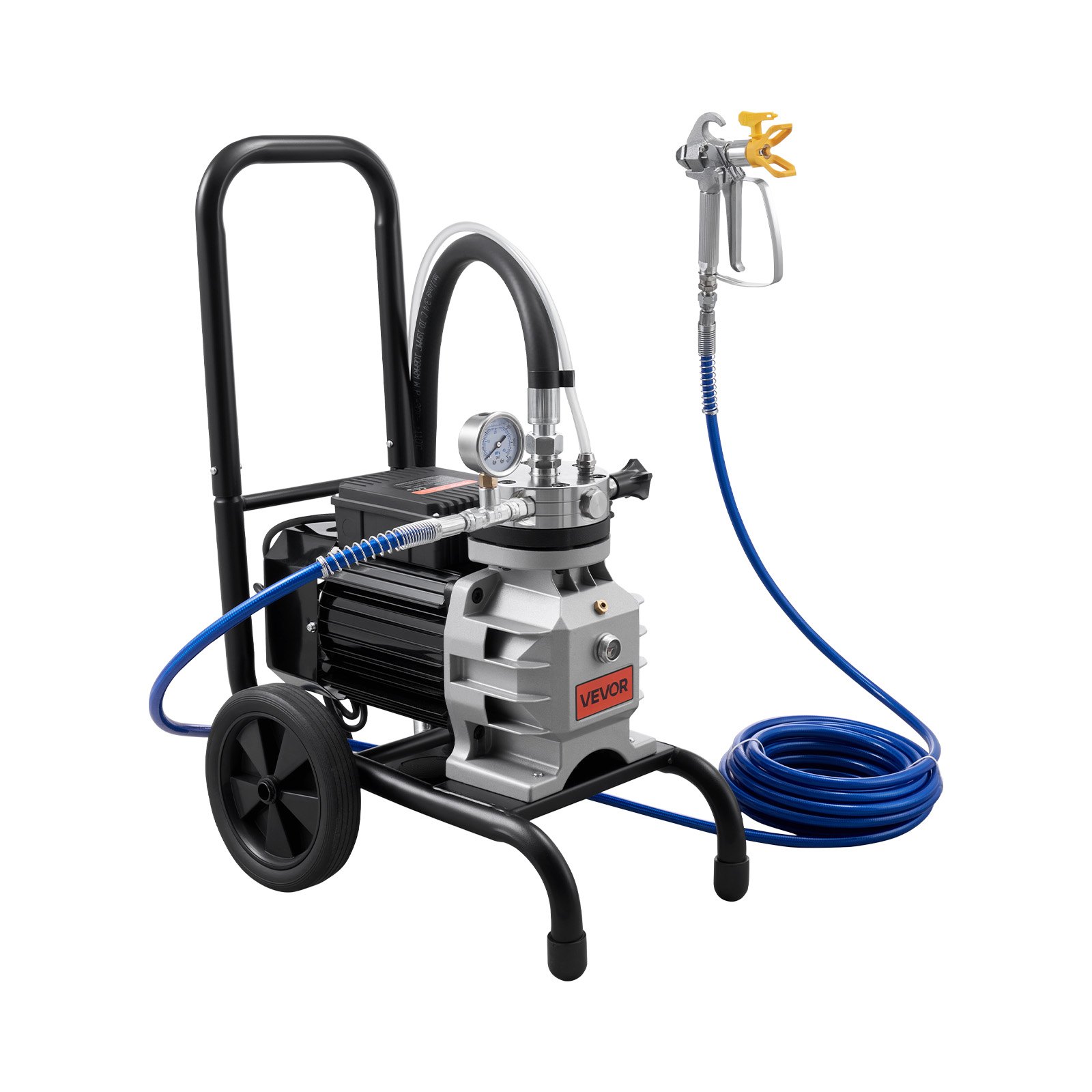 VEVOR Membran-Airless-Farbspritzgerät 1100 W, Rollbares Farbspritzgerät mit 15,17 MPa Hochdruck, 10 m Hochdruckschlauch, Reinigungsnadel und Bürste, für DIY-Sprüharbeiten im Innen- und Außenbereich