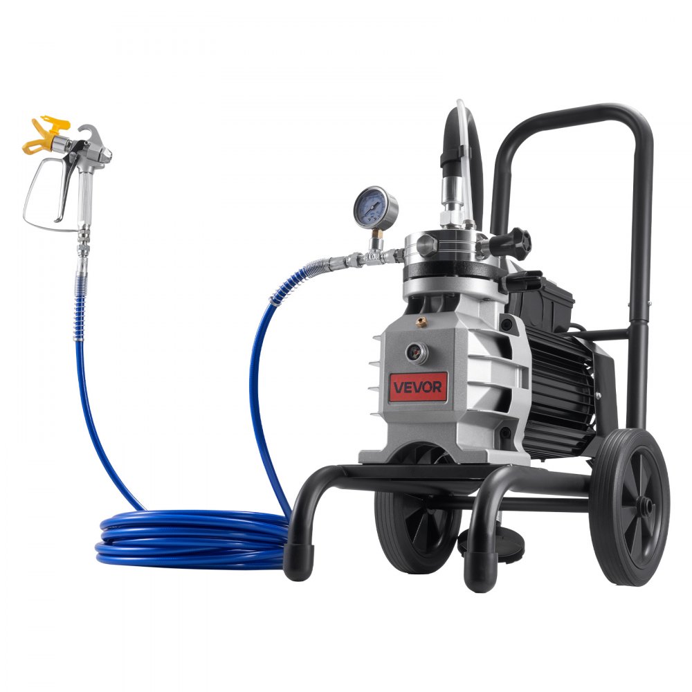 VEVOR Diaphragm Airless Paint Sprayer, 1500 W Efficient Cart Airless Paint Sprayer, 2800 psi High Pressure, with Extension Pole, Cleaning Needle and Brush, for Home Interior and Exterior Spraying