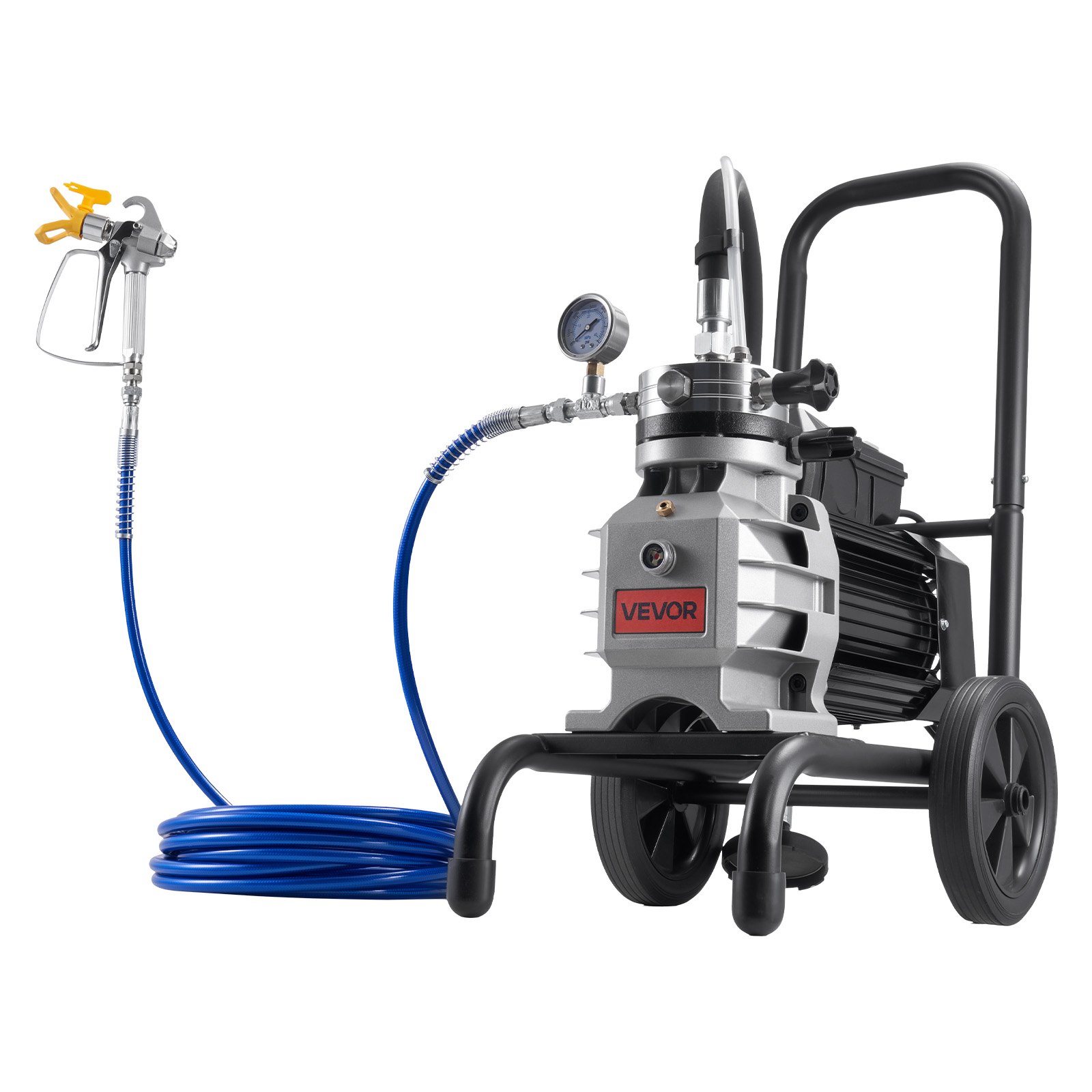 VEVOR Diaphragm Airless Paint Sprayer, 1500 W Efficient Cart Airless Paint Sprayer, 2800 psi High Pressure, with Extension Pole, Cleaning Needle and Brush, for Home Interior and Exterior Spraying