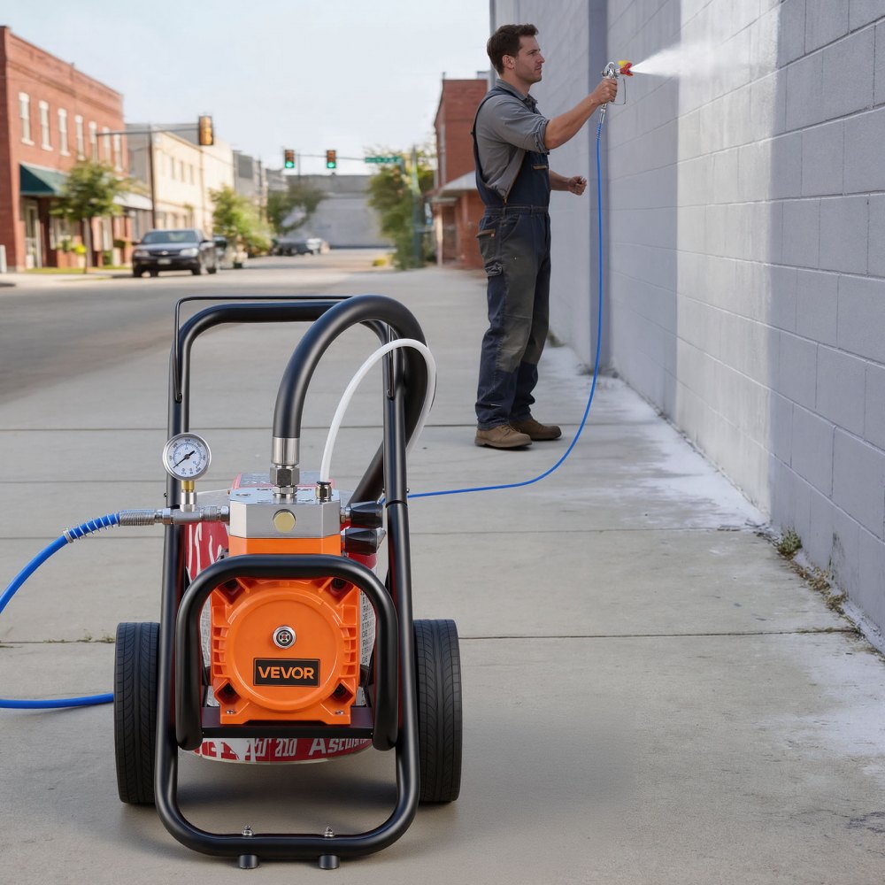VEVOR Membran-Airless-Farbspritzgerät 2000 W, Rollbares Farbspritzgerät mit 22,75 MPa Hochdruck, 10 m Hochdruckschlauch, Reinigungsnadel und Bürste, für DIY-Sprüharbeiten im Innen- und Außenbereich