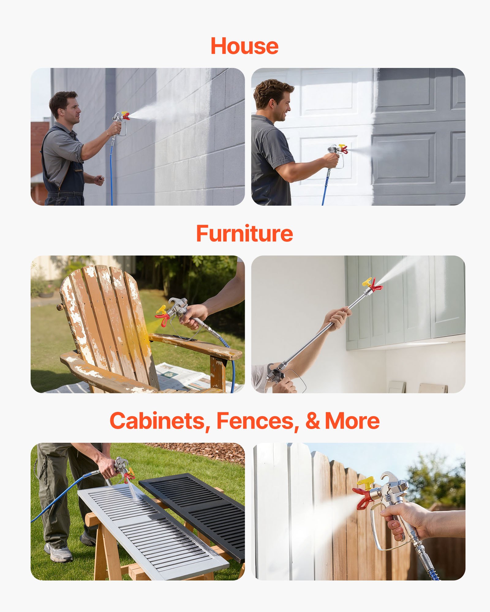 VEVOR Membran-Airless-Farbspritzgerät 900 W, Rollbares Farbspritzgerät mit 15,17 MPa Hochdruck, 10 m Hochdruckschlauch, Reinigungsnadel und Bürste, für DIY-Sprüharbeiten im Innen- und Außenbereich