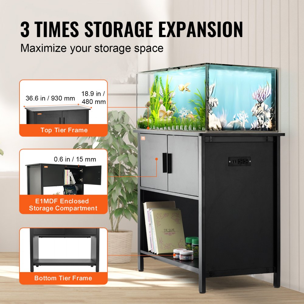 VEVOR Aquariumständer, 151 L, Aquariumständer, Stahl, MDF, eingebettetes Power Panel