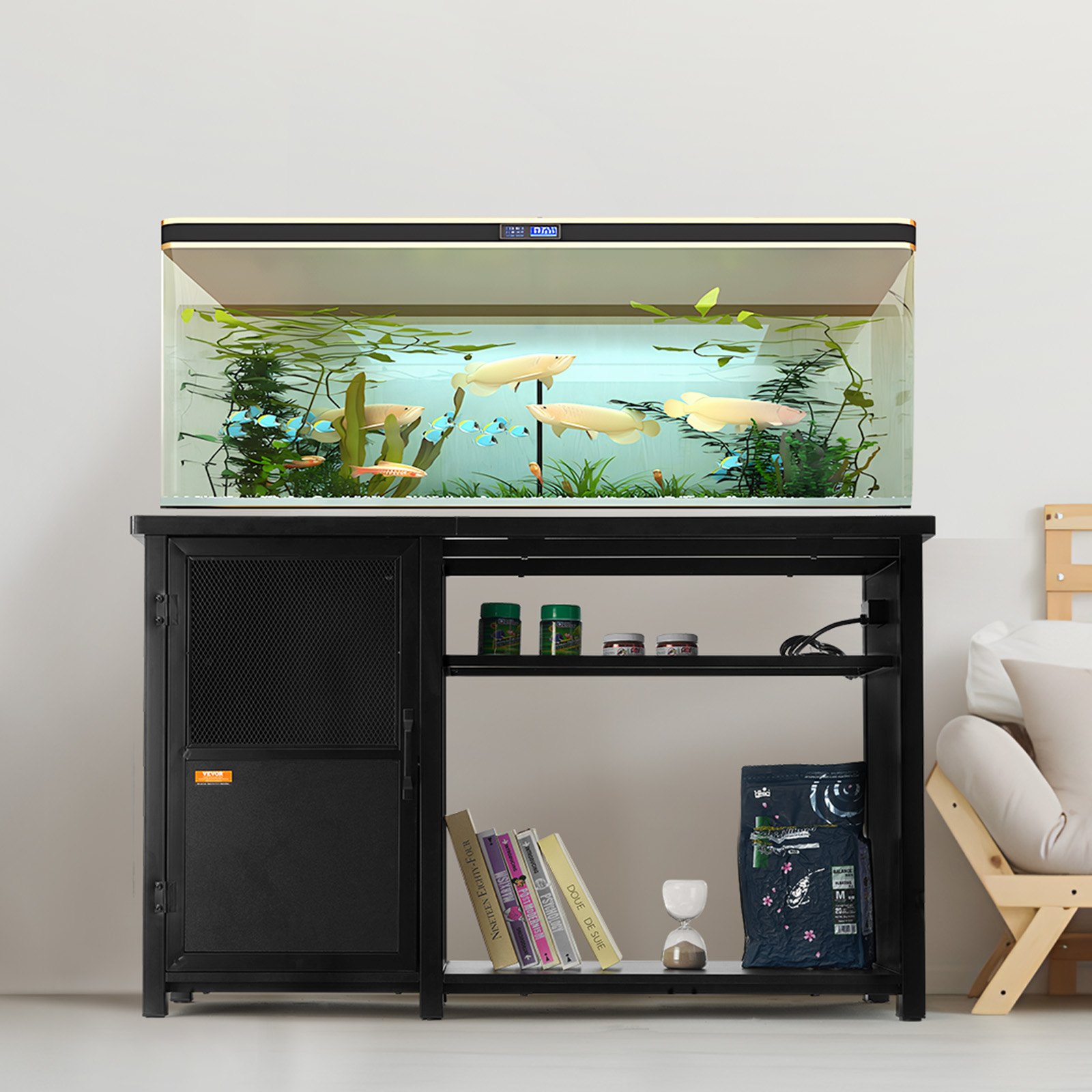 VEVOR Aquariumständer, 75 Gallonen Fischtankständer, 132 x 50 x 82 cm Schildkrötentankständer aus Stahl und MDF, 284 kg Tragkraft, Reptilientankständer mit Lagerschrank & Integriertem Netzteil