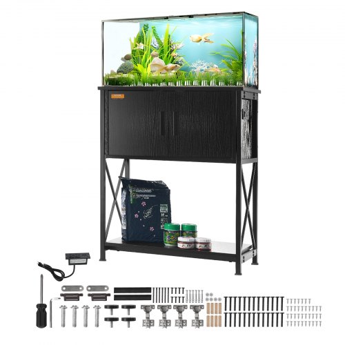 VEVOR Aquariumständer, 20 Gallonen Fischtankständer, 65 x 42 x 81 cm Schildkrötentankständer aus Stahl & MDF, 76 kg Tragkraft, Reptilientankständer mit Lagerschrank und Eingebettetem Netzteil