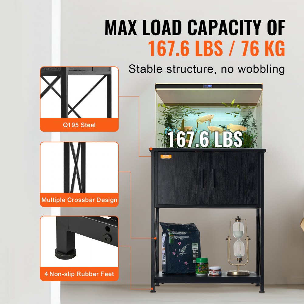 VEVOR Aquariumständer, 20 Gallonen Fischtankständer, 65 x 42 x 81 cm Schildkrötentankständer aus Stahl & MDF, 76 kg Tragkraft, Reptilientankständer mit Lagerschrank und Eingebettetem Netzteil