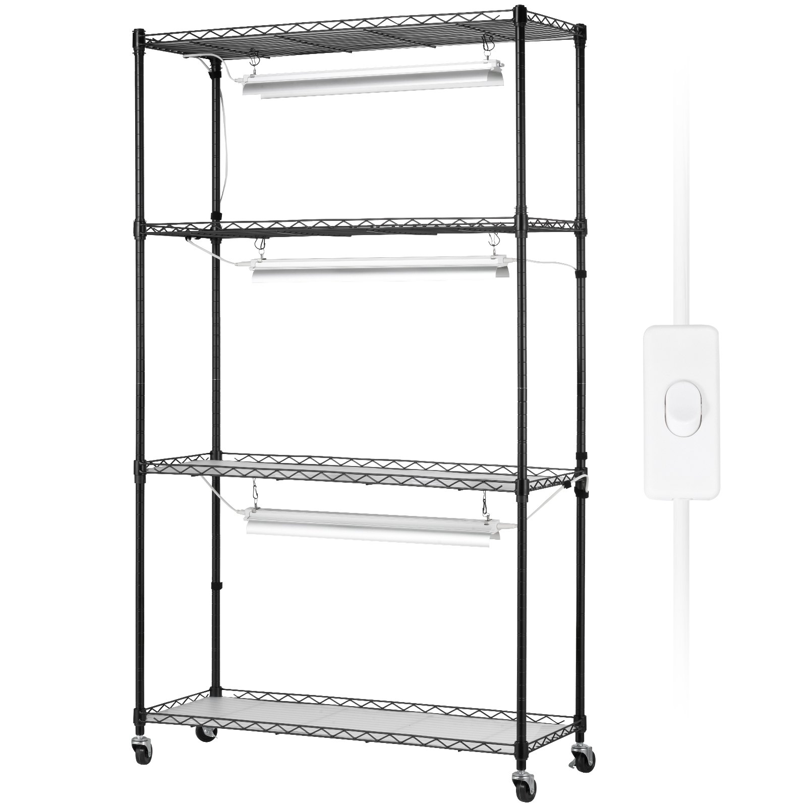 VEVOR Pflanzenständer mit Wachstumslicht, 4 Ebenen, 90 W, Wachstumslichtregal im Innenbereich, Vollspektrumleuchten, verstellbares Pflanzenregal, Wachstumsregal für Gartenpflanzen, 90 x 35 x 150 cm