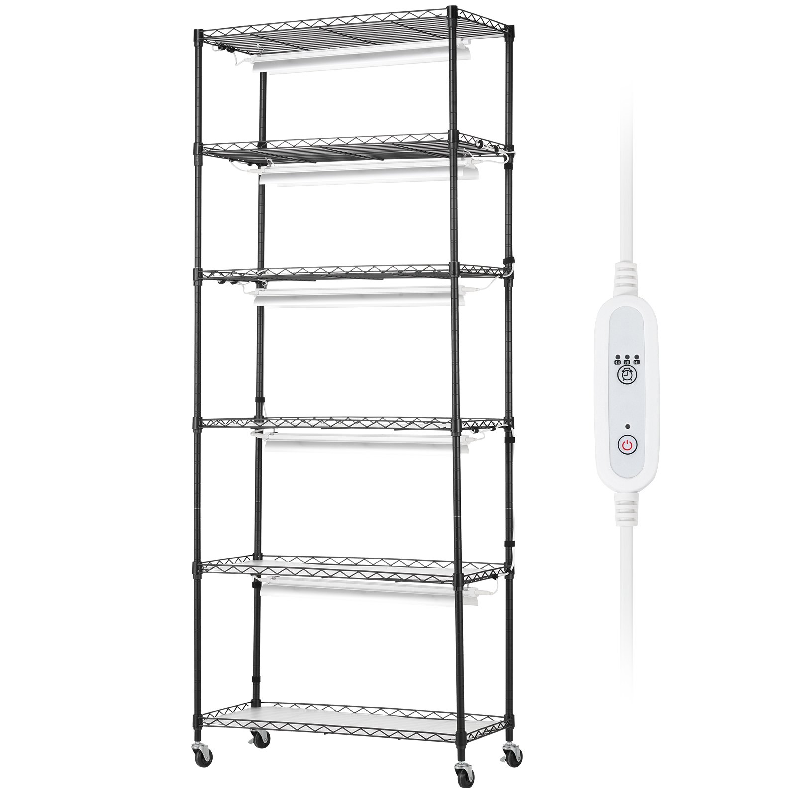 VEVOR Pflanzenständer mit Wachstumslicht, 6 Ebenen, 150 W Pflanzenregal für den Innenbereich, 3 Lichtspektrum-Modi, Pflanzenregal aus Stahl mit Timer, Wachstumsregal für Gartenpflanzen, 75x35x180cm