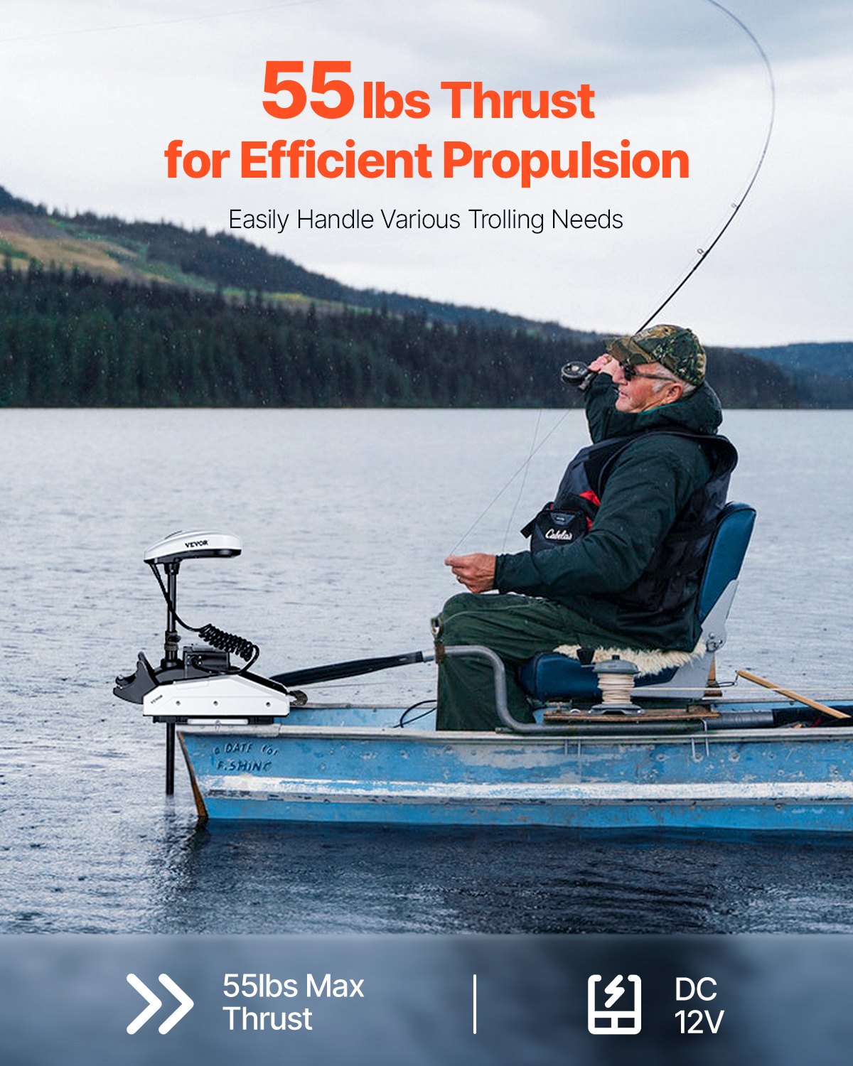 VEVOR Elektro Außenborder, 25 kg Schub mit GPS, 10-Gang-Bugmontage-Salzwasser-Bootsmotor, Trolling Motor mit Fernbedienung und LCD-Batterieanzeige, für Kajaks, Fischerboote, 915 mm Schaft