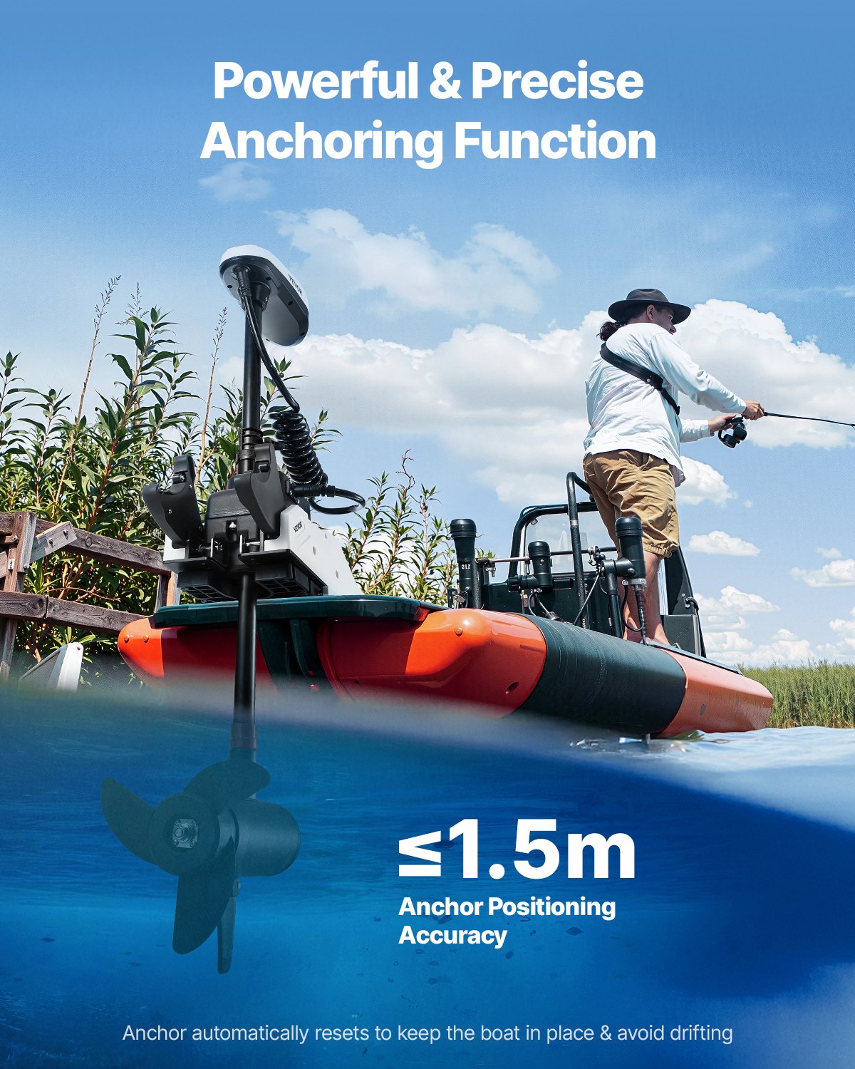 VEVOR Elektro Außenborder, 25 kg Schub mit GPS, 10-Gang-Bugmontage-Salzwasser-Bootsmotor, Trolling Motor mit Fernbedienung und LCD-Batterieanzeige, für Kajaks, Fischerboote, 915 mm Schaft