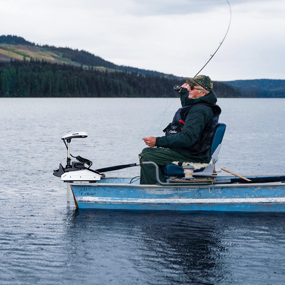 VEVOR Elektro Außenborder, 12 V, 25 kg Schub mit GPS, 10-Gang-Bugmontage, Salzwasser-Bootsmotor mit Fernbedienung und LCD-Batterieanzeige, für Kajaks, Fischerboote, 137 cm Schaft
