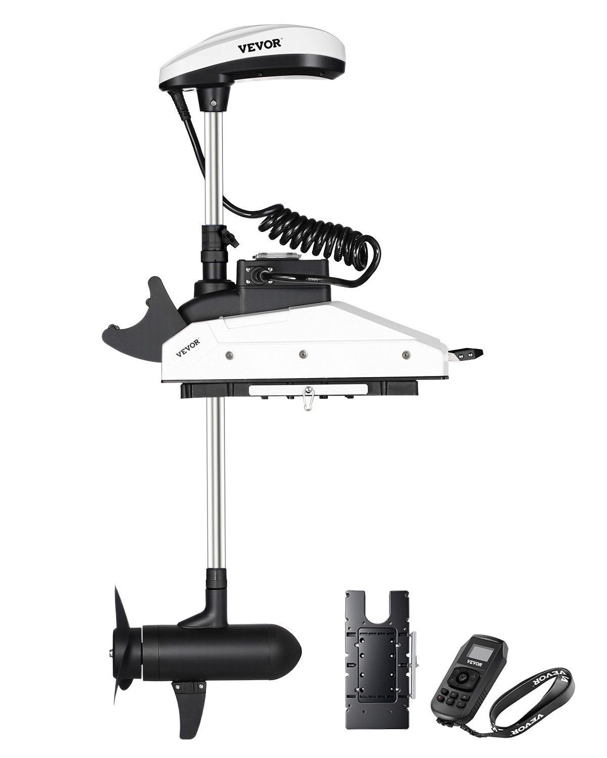VEVOR Elektro Außenborder, 12 V, 25 kg Schub mit GPS, 10-Gang-Bugmontage, Salzwasser-Bootsmotor mit Fernbedienung und LCD-Batterieanzeige, für Kajaks, Fischerboote, 137 cm Schaft