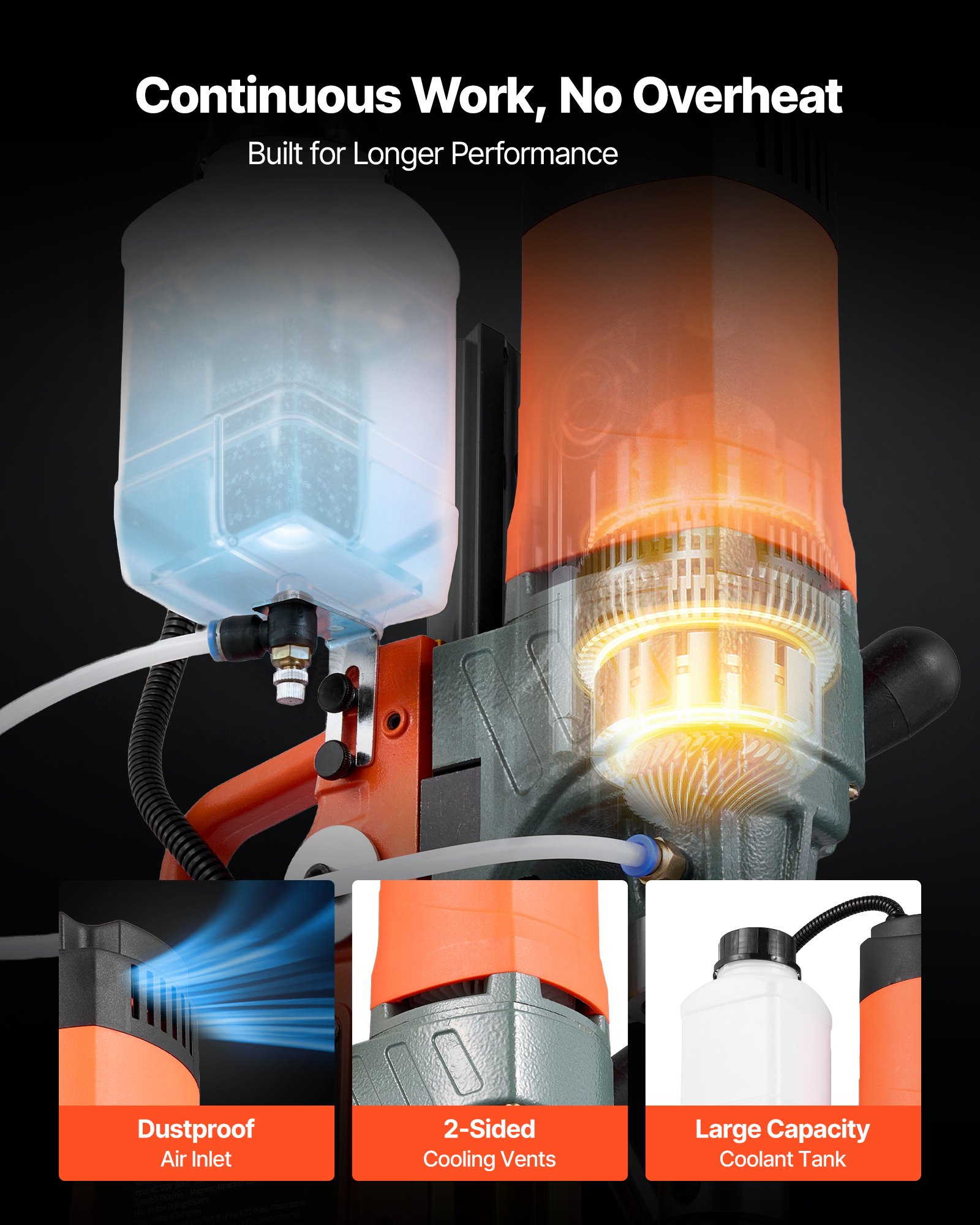 VEVOR Magnetbohrmaschine 1400 W 50 mm Bohrdurchmesser 0–850 U/min einstellbar, umkehrbare Richtung, Magnetbohrer für Metalloberflächen, elektrische Kernbohrmaschine für Industrie Heimwerker