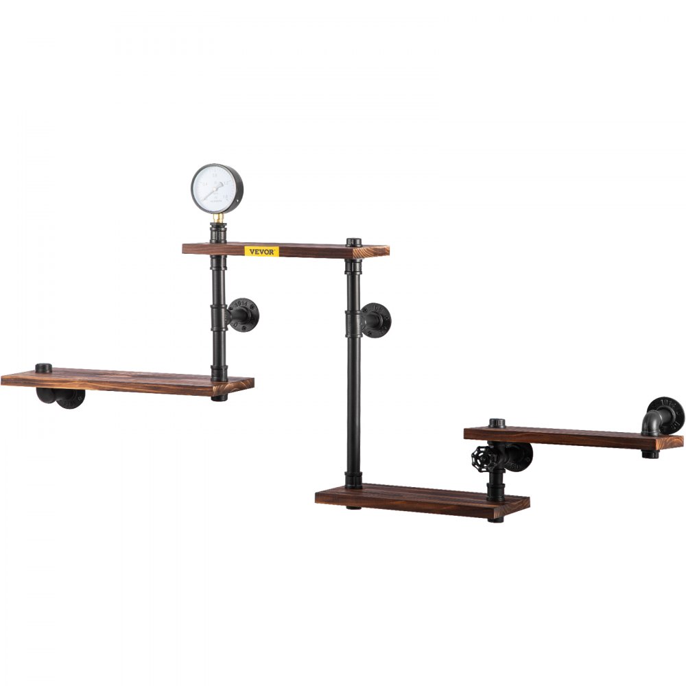 VEVOR Industrielle Rohrregale des Haushaltsregals 4 Etagen Wandregale, Rustikale Metallregale Schwarz Rohrregale mit Massivholz, Schweberegale zur Wandmontage für Schlafzimmer, Waschküche, Büro usw.