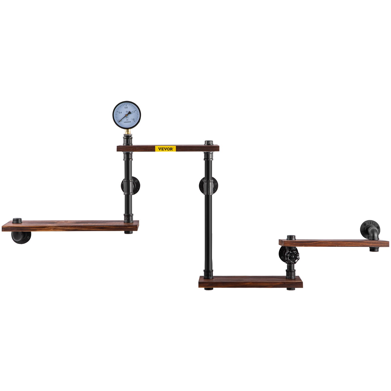 VEVOR Industrielle Rohrregale des Haushaltsregals 4 Etagen Wandregale, Rustikale Metallregale Schwarz Rohrregale mit Massivholz, Schweberegale zur Wandmontage für Schlafzimmer, Waschküche, Büro usw.