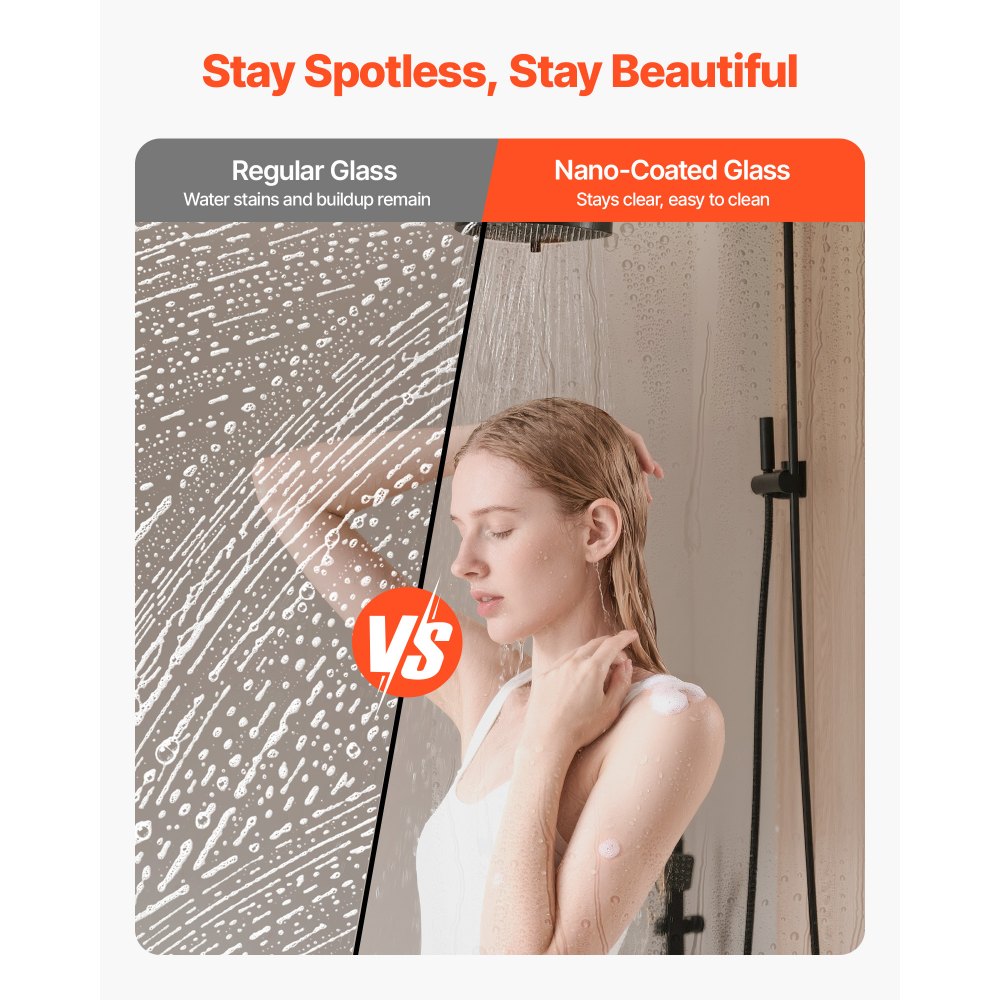 VEVOR Rahmenlose Duschtür (1219x19330 mm/ BxH), Schiebetür aus 10 mm dickem & klarem Sicherheitsglas & bruchsicherer Nano-Beschichtung, Duschschiebetür inkl. Schiene Dichtungsleiste Montagesatz