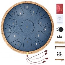 VEVOR Zungentrommel 356mm, Steel Tongue Drum 15 Noten, Regentrommel D-Dur-Tonart, Regenglockenspiel mit 2 Schlägeln & Tragetasche, Handpan-Trommel, Schlaginstrument für Musikunterricht & Yoga, Blau