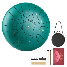 VEVOR Stahltrommel, Ø254 mm 11 Tönen, Regentrommel, C-Dur, mit Notenbuch & Schlägeln, Perkussionsinstrument für Meditation, Yoga & musikalische Anfängerausbildung, Steel Tongue Drum Grün