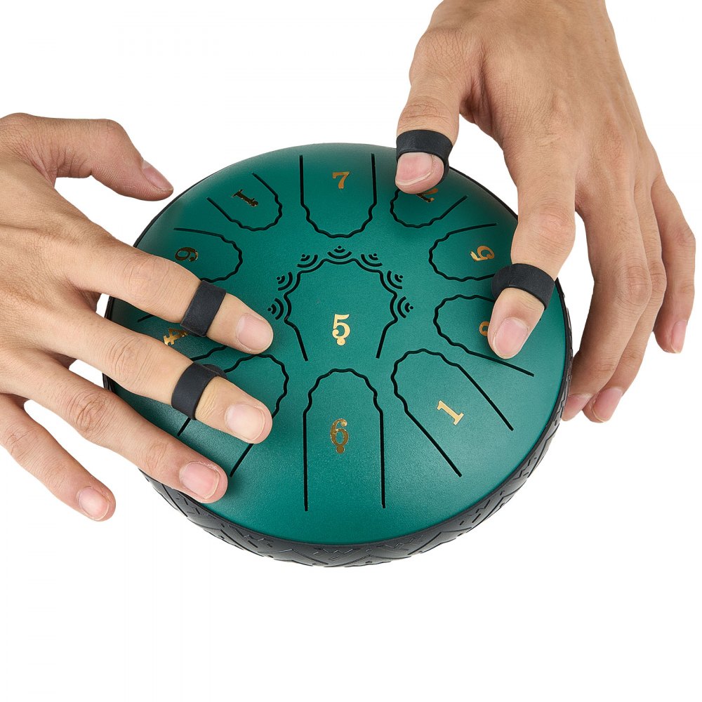 VEVOR Zungentrommel, 165 mm, 11 Tönen Regentrommel, D-Dur Musiktrommeln mit Notenbuch & Schlägeln, Steel Tongue Drum, Steel Pan, für Meditation Yoga Anfänger Musikunterricht, Grün