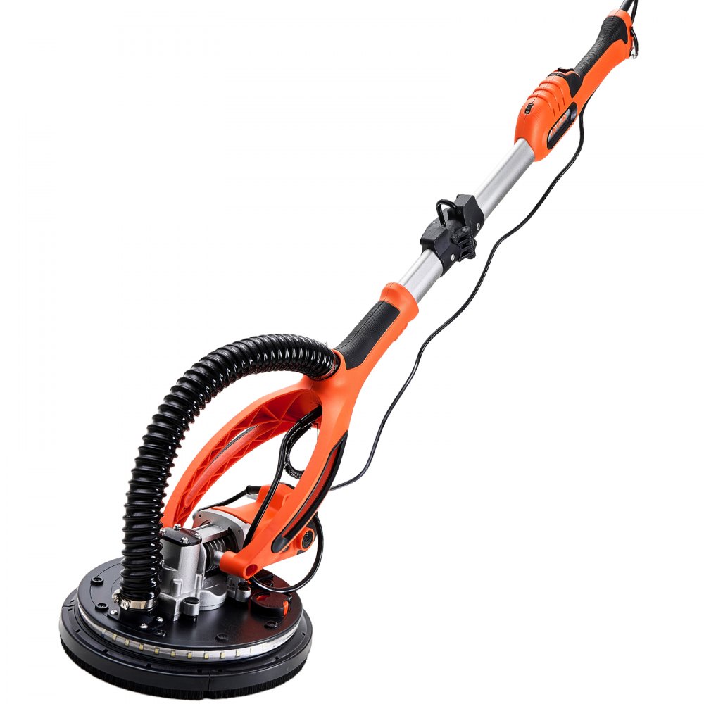 VEVOR Trockenbauschleifer 850 W, Deckenschleifer mit 255 mm Schleifteller, Langhalsschleifer mit 800–1700 U/min Drehzahl, Doppelwandiger LED, Ausziehbarem Griff, 15 Schleifscheiben, Staubschlauch