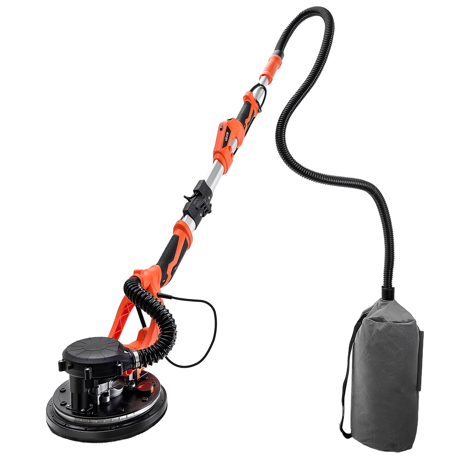 VEVOR Trockenbauschleifer 1150 W, Deckenschleifer mit 255 mm Schleifteller, Langhalsschleifer mit Staubabsaugung, 800-1700 U/min Drehzahl, LED-Licht, Ausziehbarer Griff, 15 Schleifscheiben