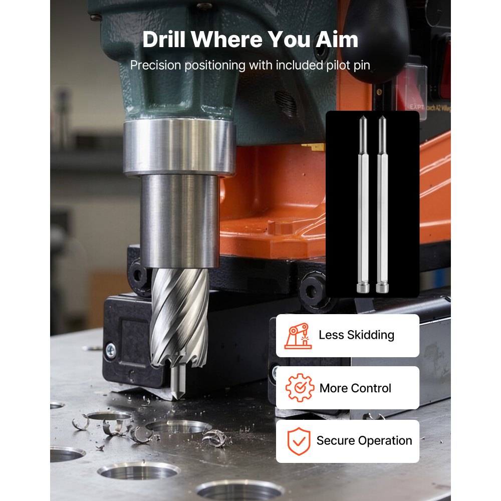 VEVOR Annular Cutter Set, 13 pcs Universal Shank Mag Drill Bits Kit, 50.8 mm Cutting Depth, 11.11 mm to 26.98 mm Cutting Diameter, HSS, 11 Drill Bits, 2 Pilot Pins, Plastic Case, for Magnetic Drills