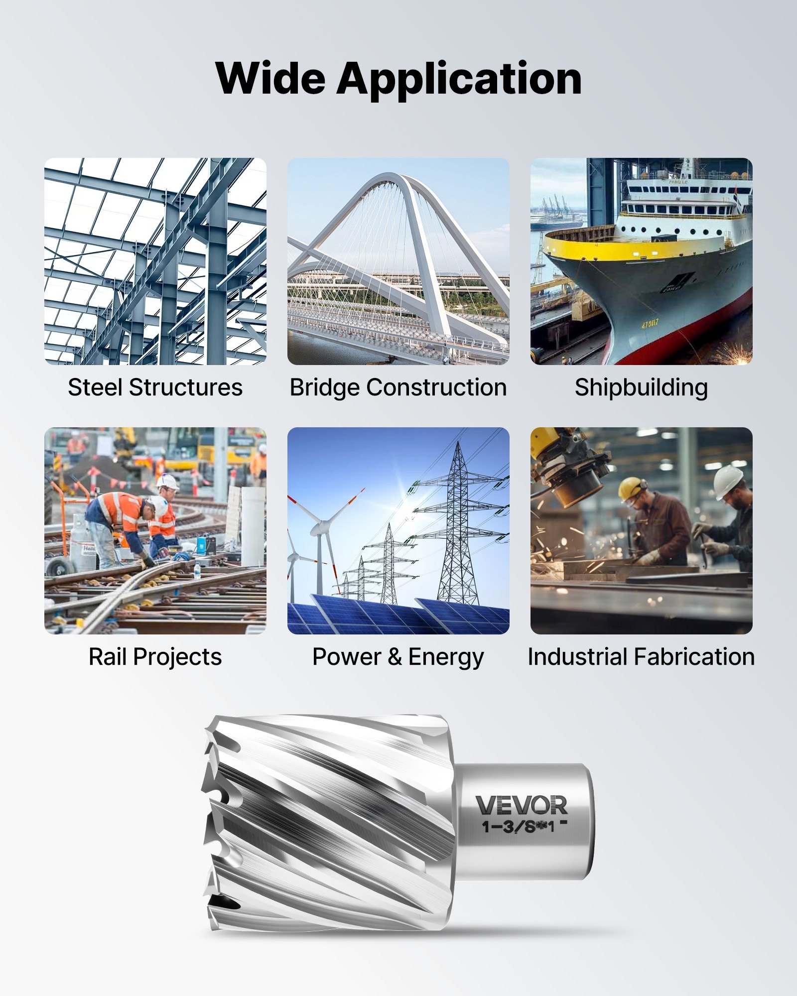 VEVOR HSS-Kernbohrer Weldon-Schaft 16-tlg. Magnetbohrer 11,11–34,92 mm Schnittdurchmesser, 14 Bohrer mit 2 Zentrierstiften, 25,4 mm Schnitttiefe, Kunststoffkoffer, für Magnetbohrmaschinen Aluminium