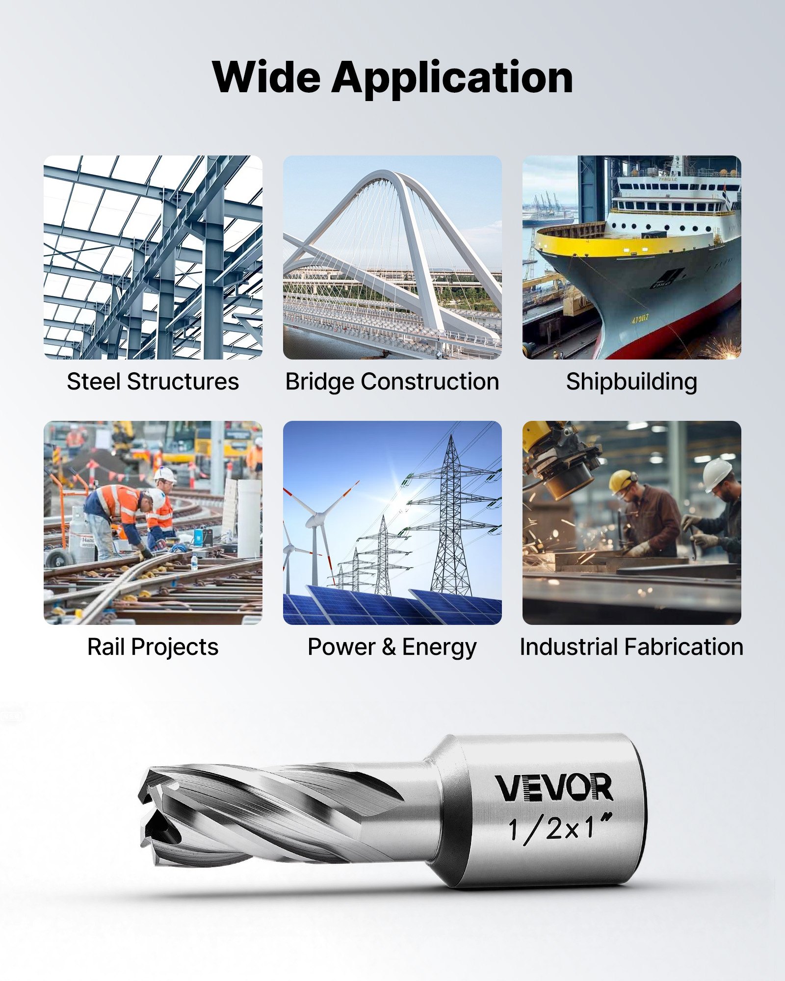 VEVOR HSS-Kernbohrer Weldon-Schaft 5-tlg. Magnetbohrer 25,4 mm Schnittdurchmesser, 3 Bohrer mit 2 Zentrierstiften, 25,4 mm Schnitttiefe, 3 Kunststoffboxen für Magnetbohrmaschinen, Stahl, Aluminium