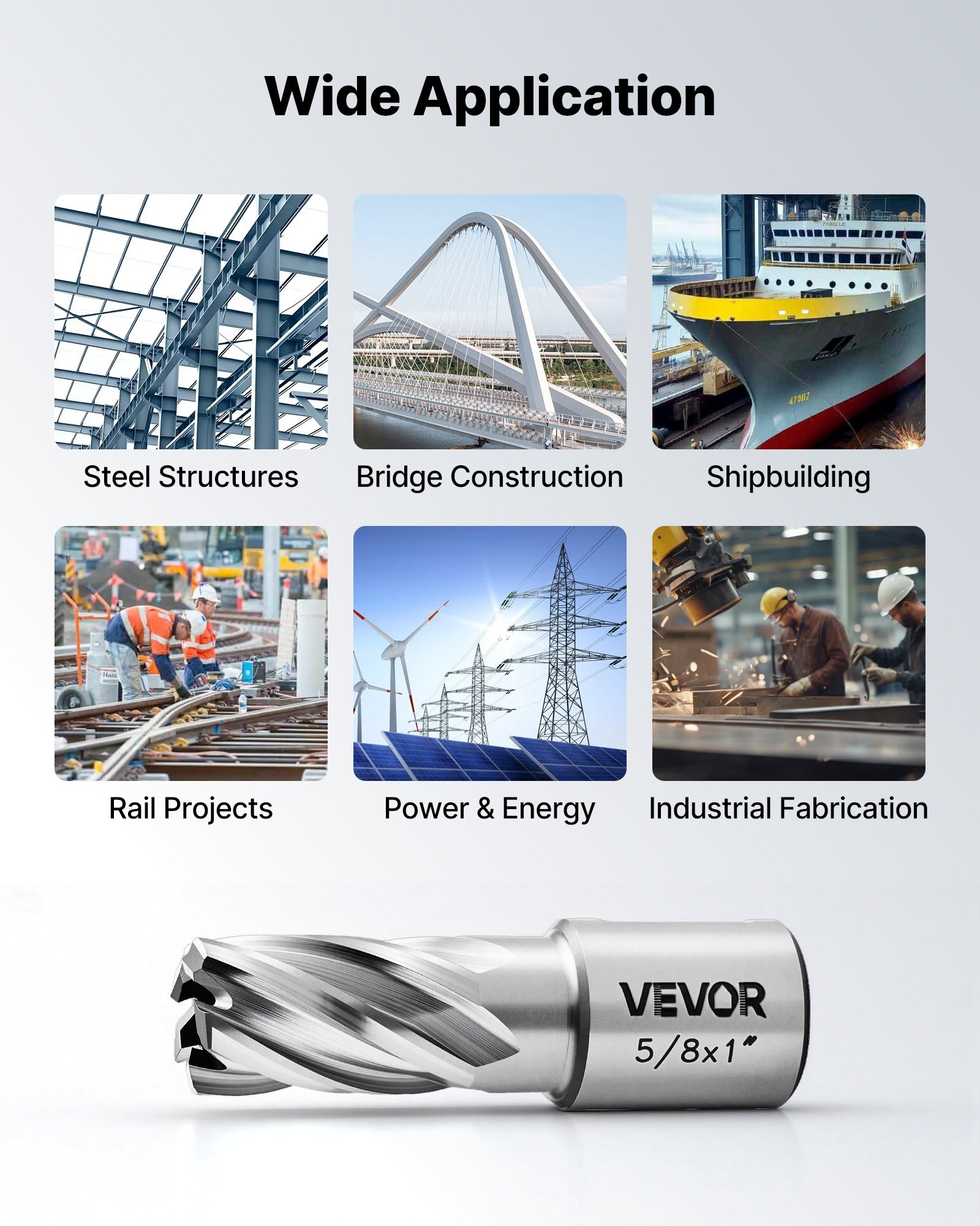VEVOR HSS-Kernbohrer Weldon-Schaft 5-tlg. Magnetbohrer 15,9 mm Schnittdurchmesser, 3 Bohrer mit 2 Zentrierstiften, 25,4 mm Schnitttiefe, 3 Kunststoffboxen, für Magnetbohrmaschinen, Stahl, Aluminium