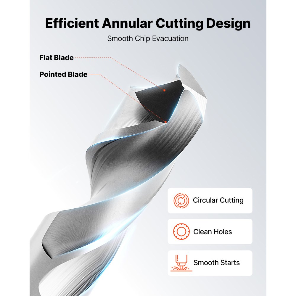 VEVOR HSS-Kernbohrer Weldon-Schaft 6-tlg. Magnetbohrer 6,35–14,28 mm Schnittdurchmesser, 6 Bohrer im Kunststoffkoffer, 50,8 mm Schnitttiefe, Ideal für Magnetbohrmaschinen, Stahl, Aluminium, Kupfer