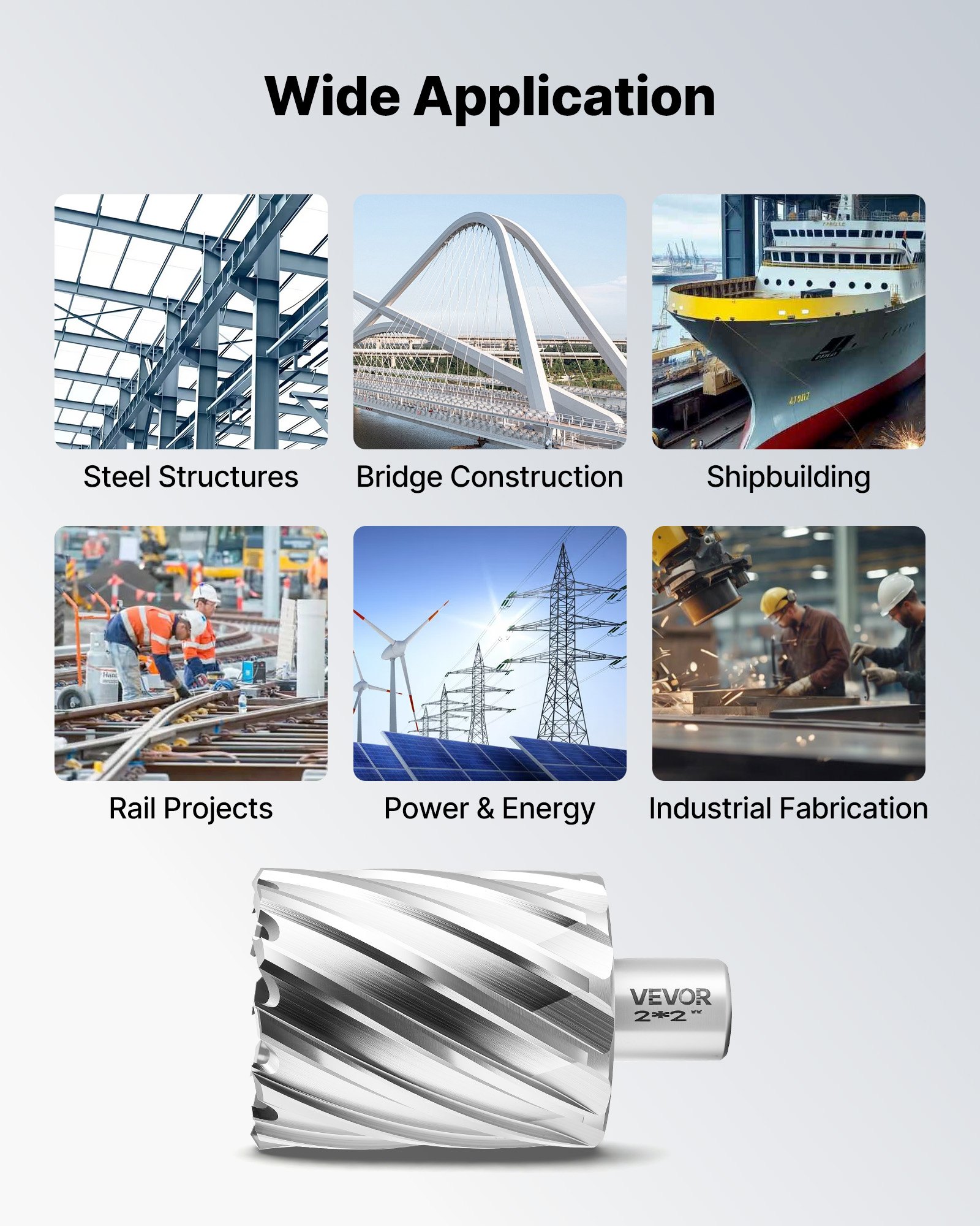 VEVOR Annular Cutter Set, 8 pcs Weldon Shank Mag Drill Bits Kit, 50.8 mm Cutting Depth, 22.22 mm to 50.8 mm Cutting Diameter, HSS, 6 Drill Bits with 2 Pilot Pins, Plastic Case, for Magnetic Drills