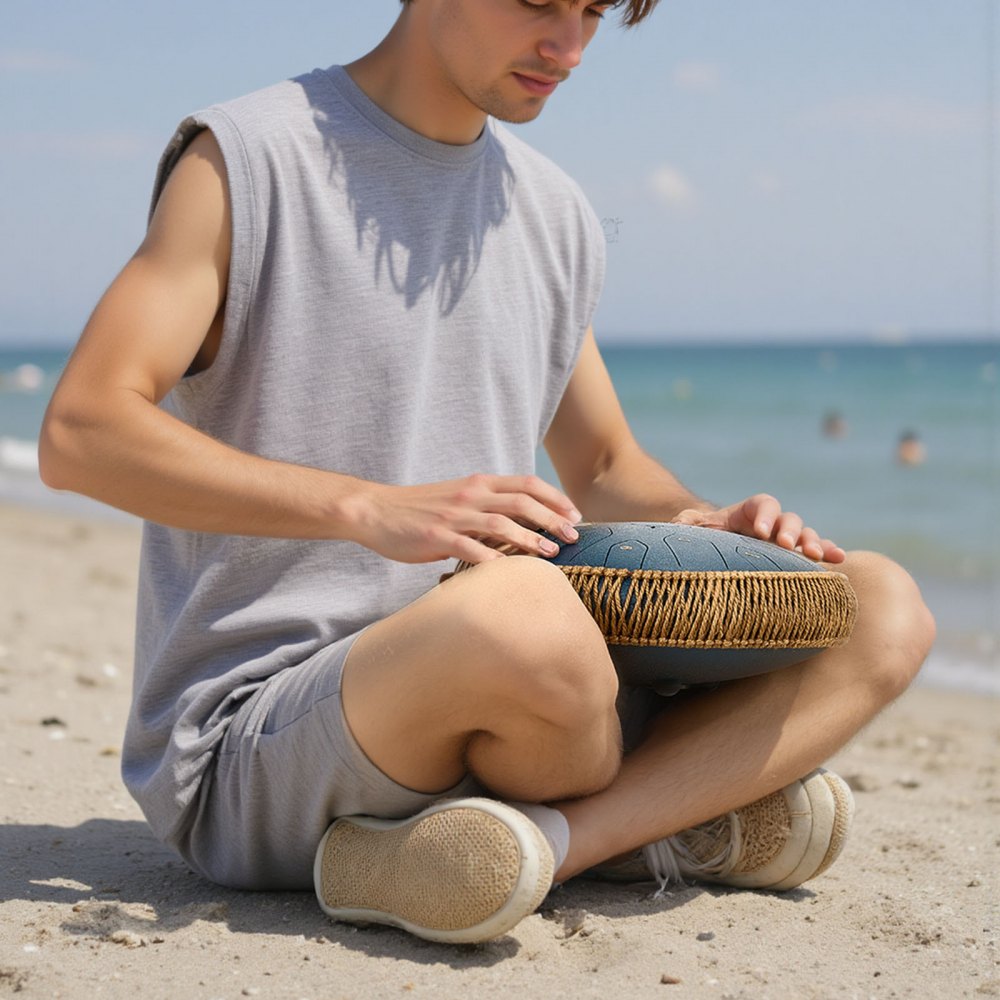 VEVOR Zungentrommel, 33 cm 15-Noten-Regentrommel, C-Dur-Musiktrommeln mit Notenbuch & Schlägeln, Steel Tongue Drum für Meditation, Yoga, musikalische Ausbildung für Anfänger, Marineblau