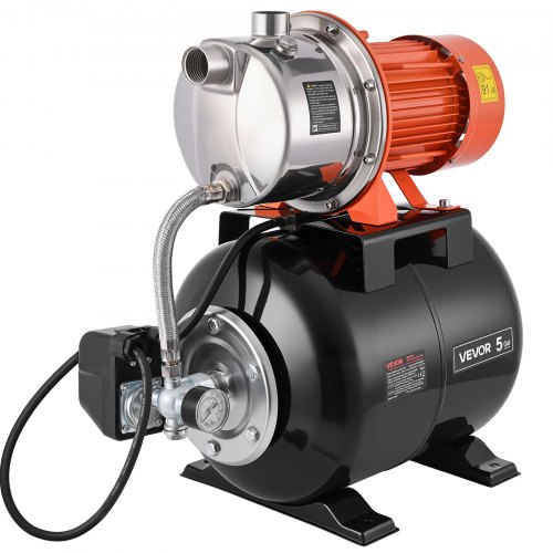 VEVOR Hauswasserwerk 1176 W, 6000 L/h Jetpumpe mit 19 L Druckbehälter, 57 m Förderhöhe, inkl. Automatischem Wasserfördersystem & Edlstahlpumpenkopf, zur Gartenbewässerung & Hauswasserversorgung