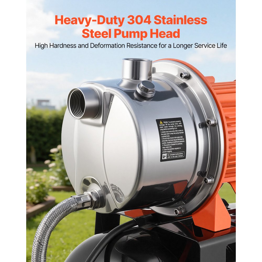 VEVOR 1.6 HP Shallow Well Pump with Pressure Tank, 230V 6000 LPH, Stainless Steel Irrigation Jet Pump with 19 L Tank, Automatic Water Booster System, 1.4-2.8 bar Pressure Switch, for Home Garden Lawn