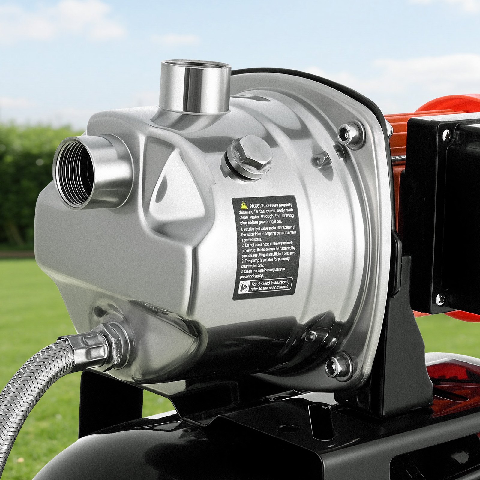 VEVOR Hauswasserwerk 1 PS 3750 L/h Flachbrunnenpumpe mit 1,4-2,8 bar Druckbehälter, für Garten Rasen und Hauswasserversorgung, 39 m Förderhöhe, 8 m Saughöhe, IPX4-Wasserschutz und Manometer