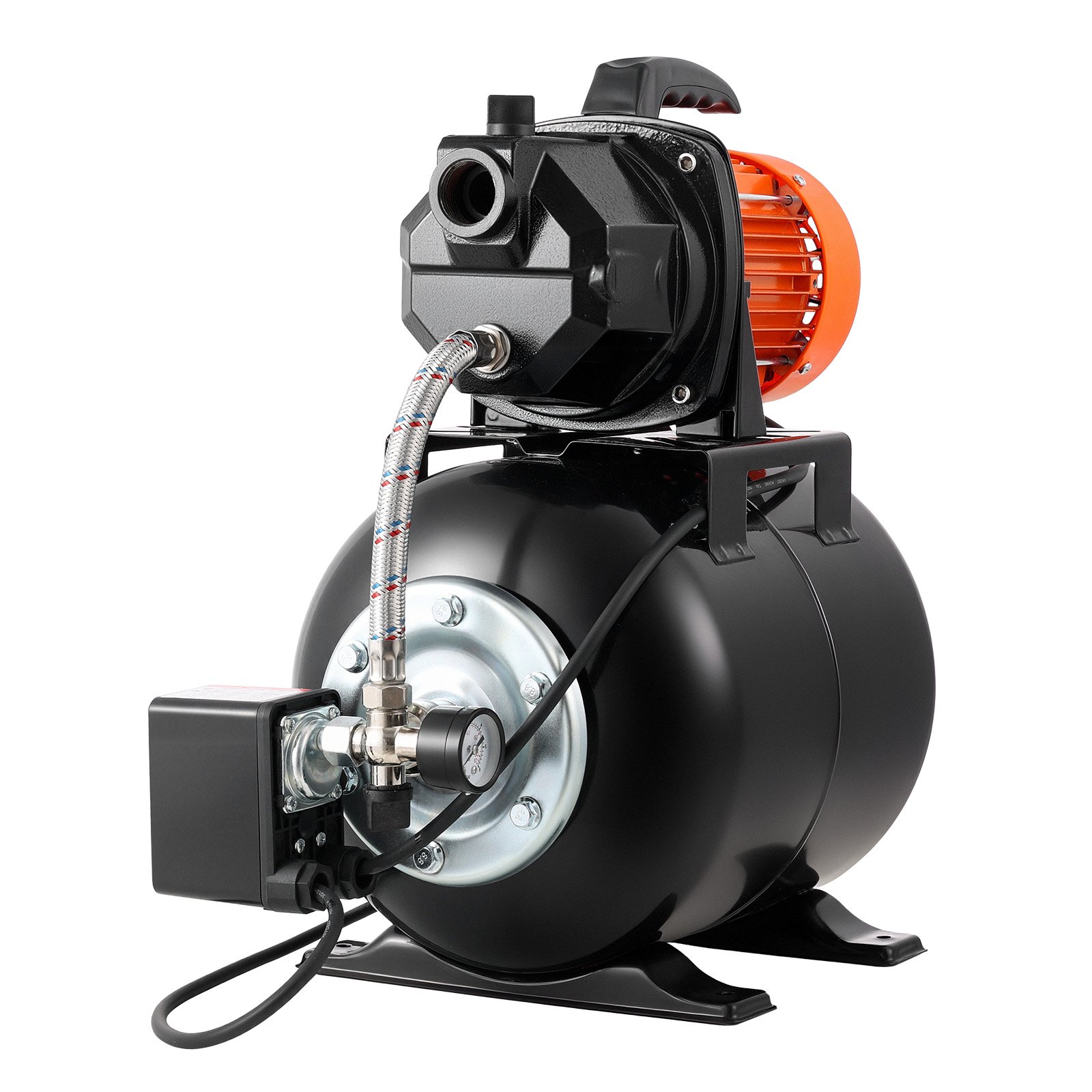 VEVOR Hauswasserwerk 735 W, 3750 L/h Jetpumpe mit 19 L Druckbehälter, 45 m Förderhöhe, inkl. Automatischem Wasserfördersystem & Gusseisenpumpenkopf, zur Gartenbewässerung & Hauswasserversorgung