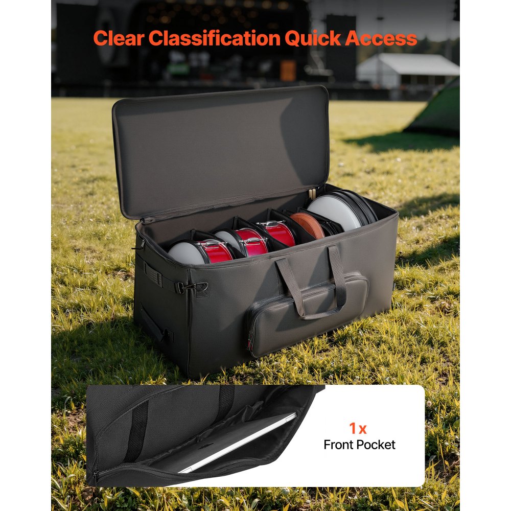 VEVOR Schlagzeugtasche, Drummer Hardware Bag, 1010x510x440 mm, mit 6 herausnehmbaren Trennwänden, Rollen & 3 Außentaschen, wasserabweisend & gepolstert, sicherer Transport von Equipment & Instrumente