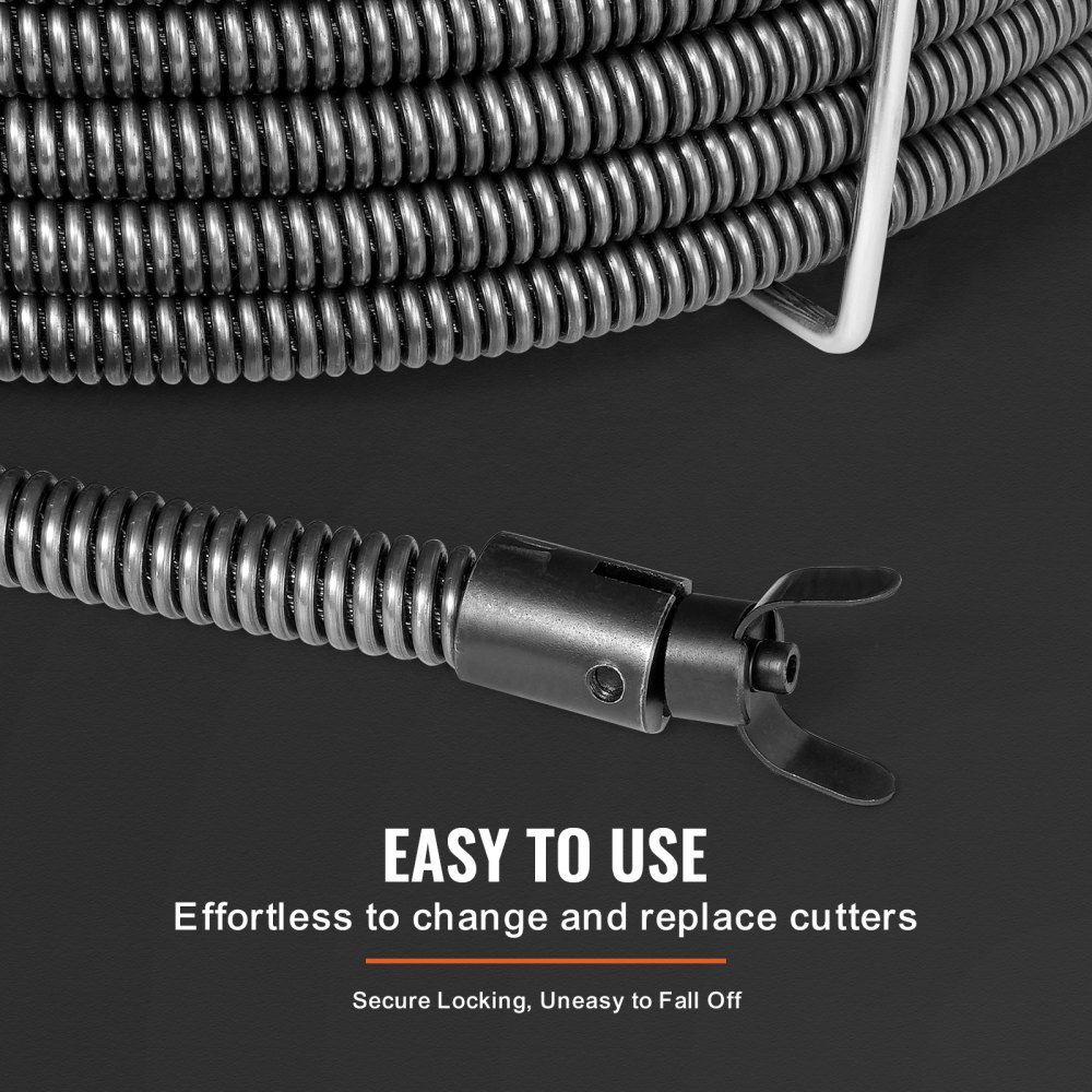VEVOR drain cleaning spiral 30 mx 19 mm, steel drain cleaning spiral with 4 cutters for pipes from 100 to 200 mm, drain cleaning spiral with inner core for sinks, floor drains, toilets