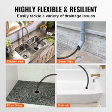 VEVOR Rohrreinigungsspirale 30 m x 19 mm, Rohrreinigungsspirale aus Stahl und 4 Schneidern für Rohre von 100 bis 200 mm, Rohrreinigungsspirale mit innerem Kern für Spüle, Bodenablauf, Toilette