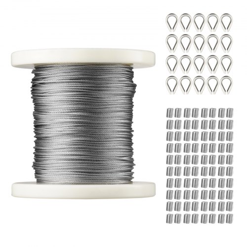 VEVOR T304 Edelstahlkabel, Stahldrahtseil, 1/16 Zoll, 328 Fuß, 7 x 7 Kabelgeländer