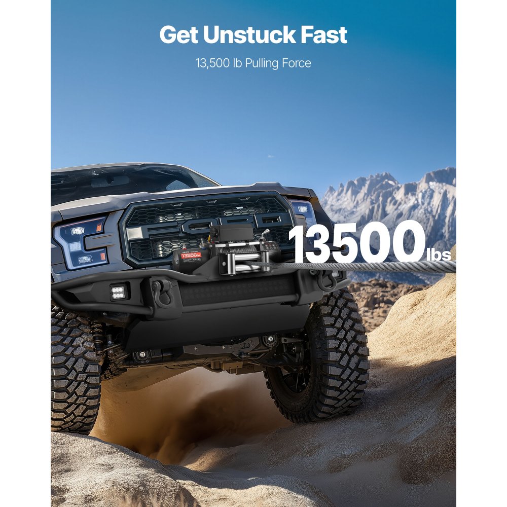 VEVOR Elektrische Seilwinde, 6100 kg, 12 V DC Elektrowinde mit 24 m Seil, kabellose & kabelgebundene Fernbedienung, IP55 Offroadwinde zum Abschleppen von SUV, Jeep, Anhänger, Boot, Geländewagen