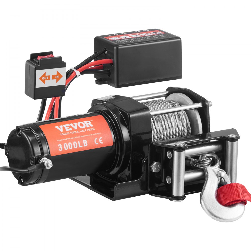 VEVOR Elektrische Seilwinde 12V 3000lbs/1361kg Offroad Motorwinde Seilzug Elektrowinde Stahlseil mit kabelloser Fernbedienung Schwarz Ideal für mittelgroße große SUVs LKWs und sogar Yachten