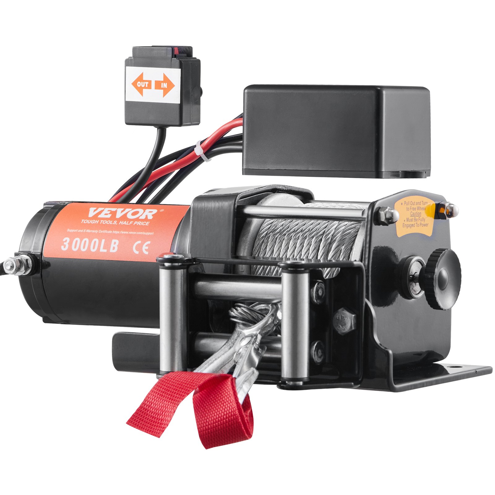 VEVOR Elektrische Seilwinde 12V 3000lbs/1361kg Offroad Motorwinde Seilzug Elektrowinde Stahlseil mit kabelloser Fernbedienung Schwarz Ideal für mittelgroße große SUVs LKWs und sogar Yachten