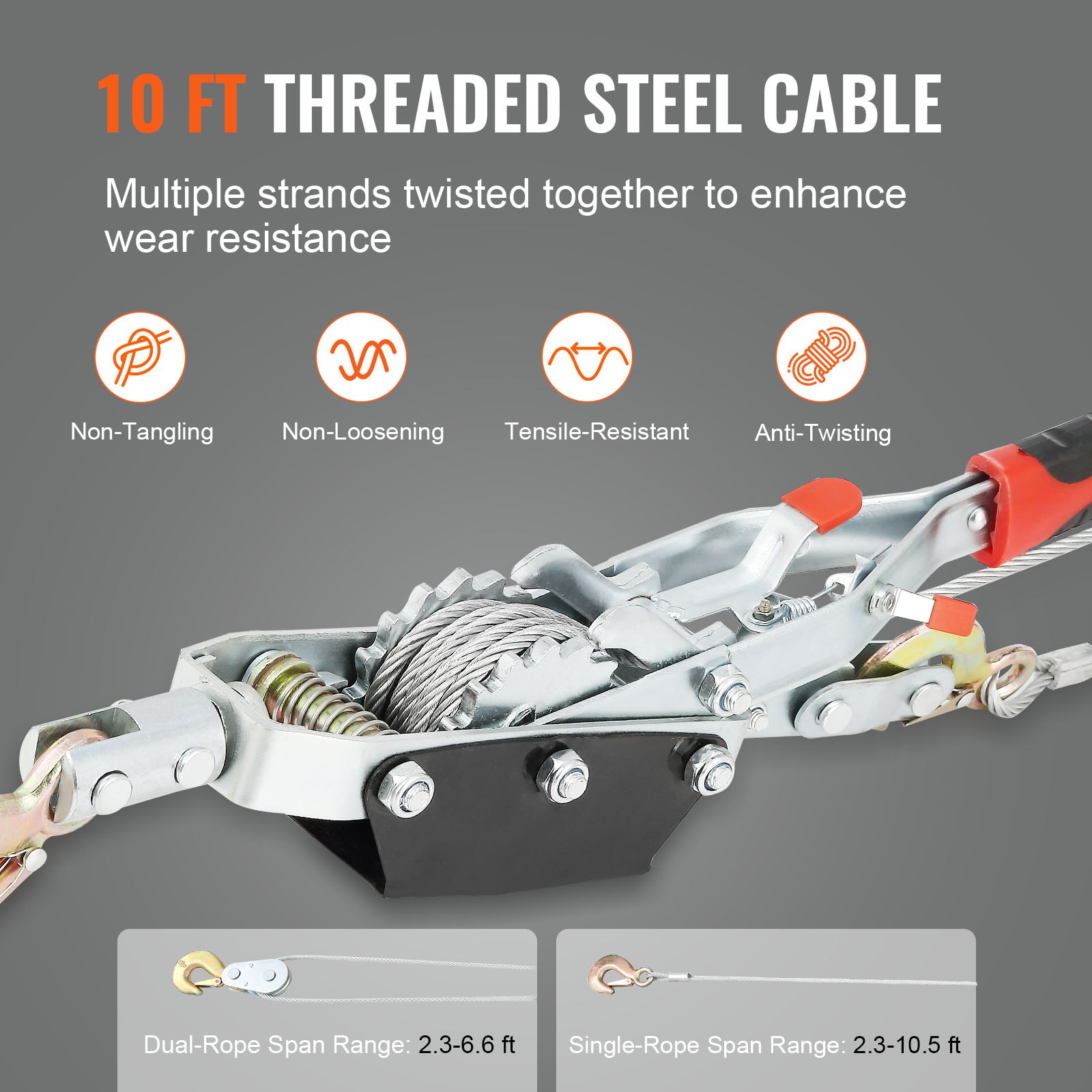 VEVOR Power Puller Come Along Winde 4 Tonnen 8818 lbs Heavy Duty Pull Hebezeug 3 Haken