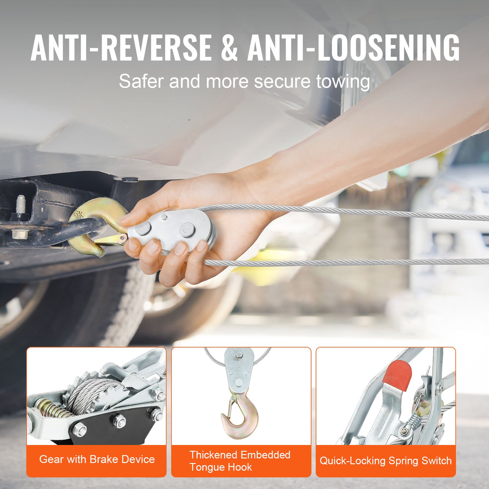 VEVOR Power Puller Come Along Winde 4 Tonnen 8818 lbs Heavy Duty Pull Hebezeug 3 Haken