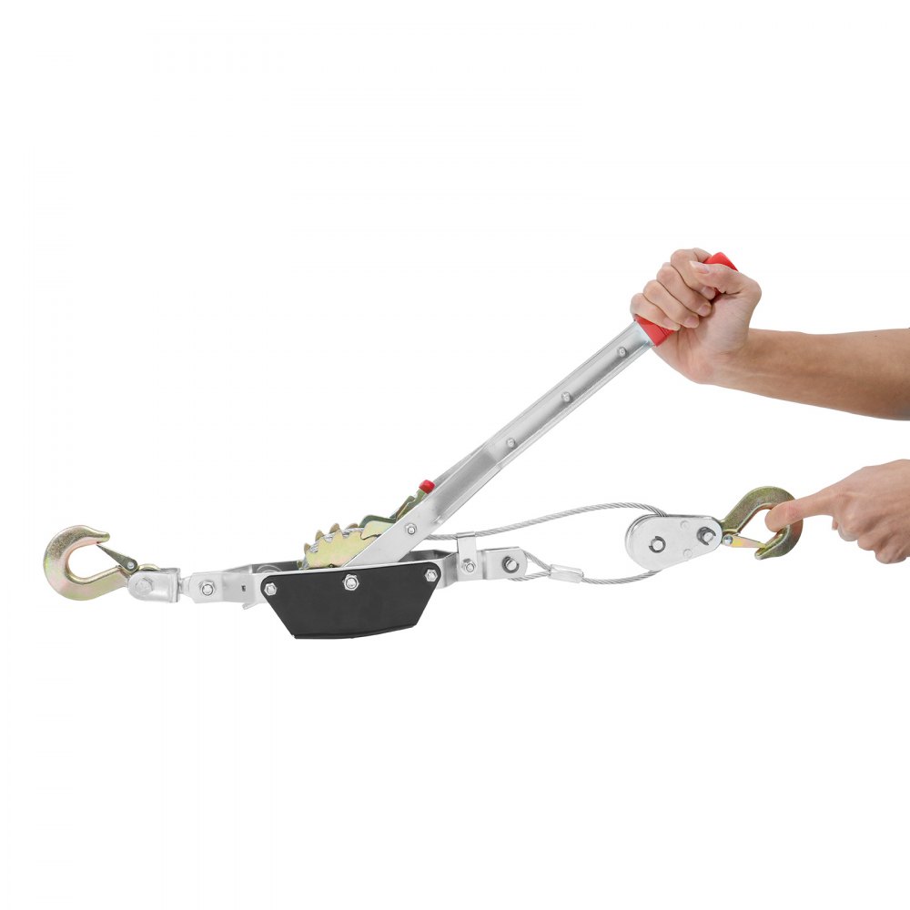VEVOR Handhebelseilzug, 2 Tonnen (4.409 lbs) Zugkraft, 3,7 m Stahlkabel, 2 Haken, Hochleistungs-Ratschen-Handseilwinde mit Doppelgetriebe, Flaschenzug-Seilzieher, ideal für Fahrzeugrettung